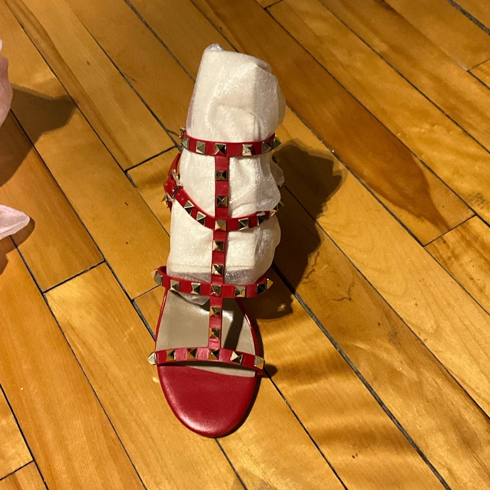 Red Studded Women's Sandals